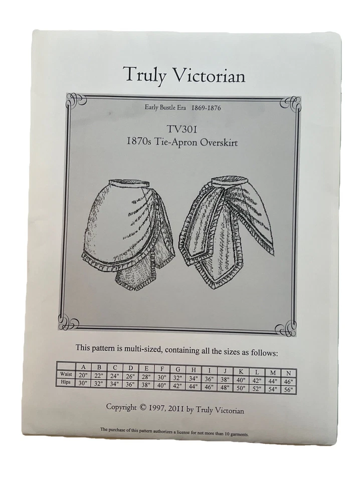 TV301 Truly Victorian 1870 Tie Apron Overskirt Pattern Design 1869-1876 - Image 1 of 2