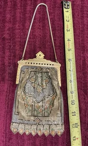 Vintage Whiting & Davis Gold Mesh Evening Bag With Chain Handle W/mirror & Box - Picture 1 of 4