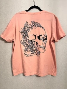 H&M Divided T-Shirt Tee Women L Peach Short Sleeves Skull Floral Cotton Love - Picture 1 of 17
