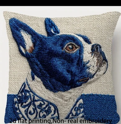 Funda de almohada blanca azul bulldog francés Foto 1 de 4