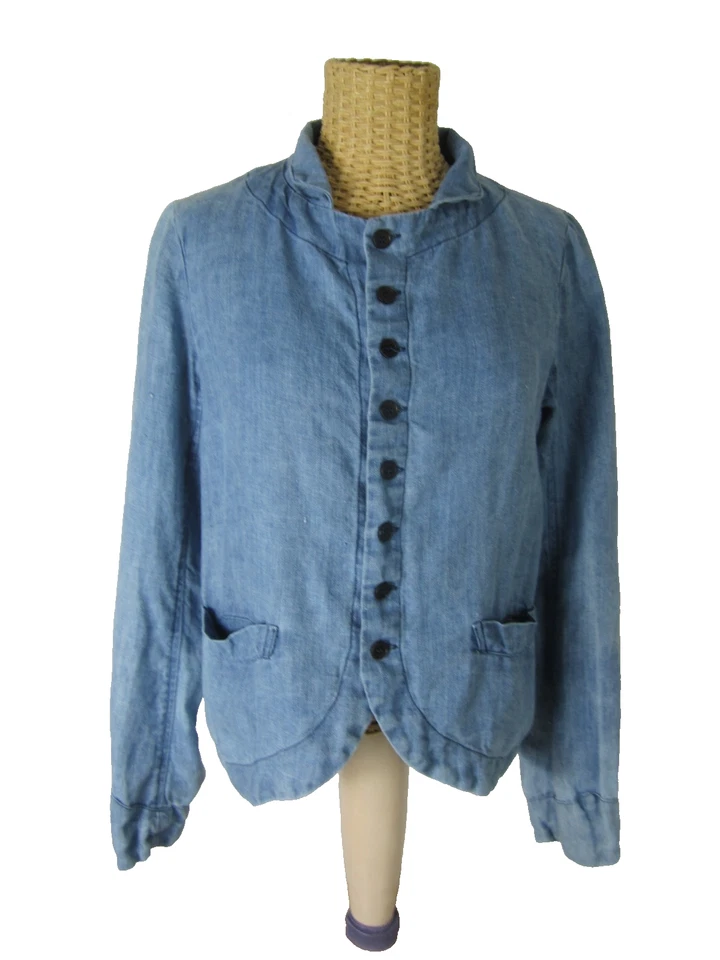 CP Shades Jacket Womens XS Denim Blue 100% Linen Coastal Casual Pockets Cropped - Image 1 of 4