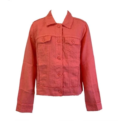 Tommy Bahama Women's Medium Two Palms Raw Edge Linen Jacket - Melon Berry - Image 1 of 4