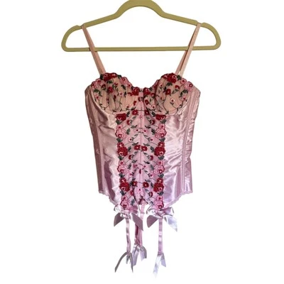 Fredrick's Of Hollywood Pink Floral Embroidered Corset Size 32 Coquette - Image 1 of 4