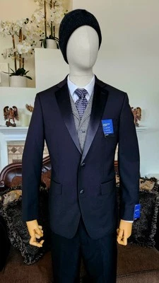 APT 9 PREMIER FLEX BLACK SLIM FIT TUXEDO SIZE 38R JACKET WITH 33/30 PANTS - Image 1 of 4