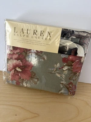 Sábana Ajustable Ralph Lauren Shetland Floral Verde Salvia Rey Extra Profunda  Foto 1 de 4