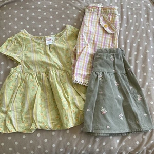 Vintage Gymboree Girls Size 5 Shirt Shorts Skirt Green Floral Kids Lot Of 3 - Picture 1 of 17