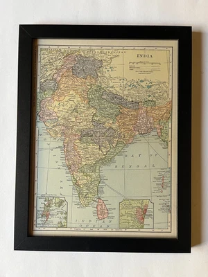 1927 Map of INDIA by C. S. Hammond Large 10" x 13" Frame SEE DESCRIP - Image 1 of 3