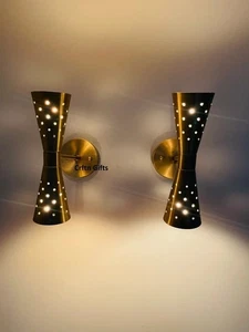 Pair Atomic 50's 60's Style mid-Century Modern Bow tie Dual Cone Wall Sconce lam - Picture 1 of 7