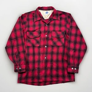 Vintage Pilgrim Loop Collar Shirt Mens L Shadow Plaid Wool 50s Sears Button Up - Picture 1 of 10