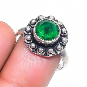 Faceted Chrome Diopside Gemstone Ethnic 925 Sterling Silver Jewelry Ring 7.5" g4 - Picture 1 of 5