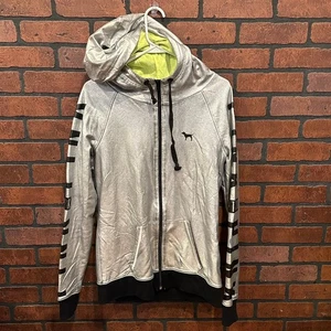 Victoria's Secret Hoodie Sweatshirt PINK silber metallic Spell Out Logo Reißverschluss S - Bild 1 von 7
