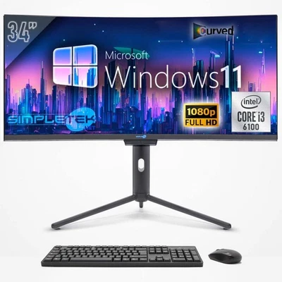 Aio All IN One i3 34 " Curved FHD Windows 11 8GB 120GB Gaming Desktop Editing - Image 1 of 4