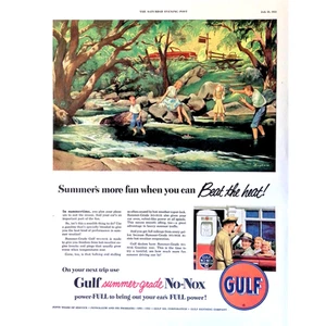 Benzin 1951 Druckanzeige Gulf Oil Corporation Benzin Sommerqualität No-Nox 11"X14" - Bild 1 von 3