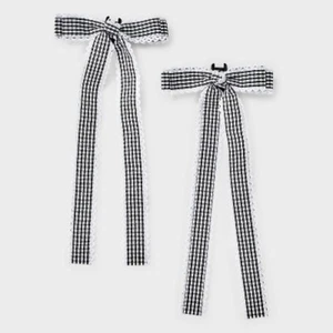 Girls' 2pk Gingham Bow Claw Clip Set - art class™ Black/White: - Picture 1 of 4