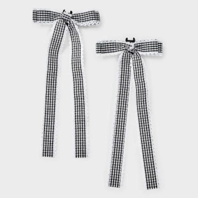 Girls' 2pk Gingham Bow Claw Clip Set - art class™ Black/White: - Image 1 of 4