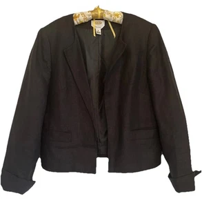 Talbots 100% Irish Linen Long Sleeve Short Open Women 10 Black Blazer Jacket Vtg - Picture 1 of 7