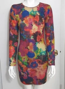 Topshop Size 8 Circle Back Floral Dress Bodycon Long Sleeve Fitted Stretch - Picture 1 of 14