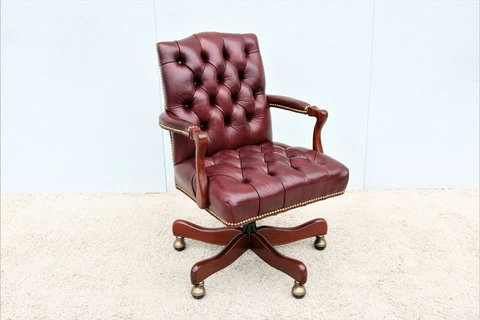 Classic Cabot Wrenn Graham Tufted Burgundy Leather Executive Swivel Desk Chair Cover