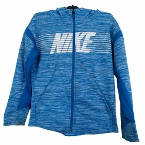 Kids Sz S Nike Full Zip Hoodie Sweater Jacket Blue Hooded Fleece-lined - Picture 1 of 12