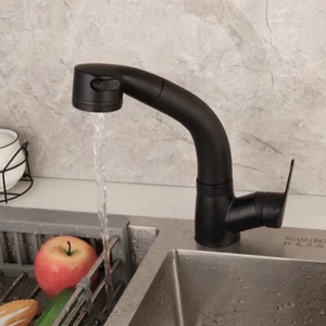 Grifo mezclador fregadero de cocina extraíble montado en cubierta negro de 9,2" 1 mango grifos - Imagen 1 de 12