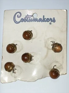 VTG Costumakers Buttons Diminiative Tiger Eye Metal Shank Base 3/8" 6 on Card - Picture 1 of 4