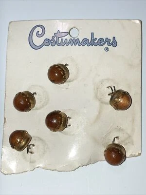 VTG Costumakers Buttons Diminiative Tiger Eye Metal Shank Base 3/8" 6 on Card - Image 1 of 4