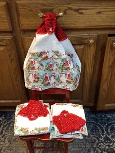 Christmas Santa & Snowman Kitchen Hanging Hand Towel Crochet Handmade - Picture 1 of 1