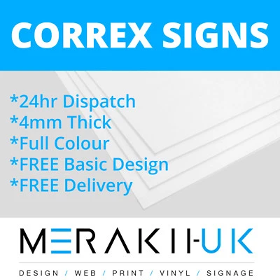 MERAKII UK Correx Sign Board Custom Advertising Weatherproof 24hr Dispatch A0 A1 A2 A3 A4