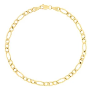 Real 14K Yellow Gold 3.5mm Figaro Link Italian Chain Link Bracelet Mens 8" - Picture 1 of 12
