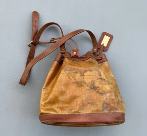 Rare Vintage ALVIERO MARTINI 1st CLASS Geo Print Drawstring Bucket Bag Brown - Picture 1 of 12