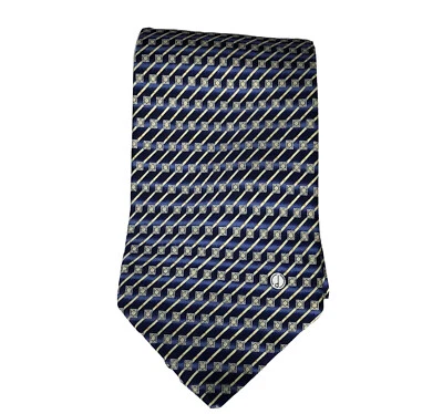 Corbata Alfred Dunhill Hecha a Mano Azul Floral Blanco Rayas Diseño Geométrico Seda Foto 1 de 4