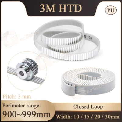 3M HTD Synchronous PU Timing Belt 900mm Perimeter Closed Loop for Pulley CNC 3D - Image 1 of 4