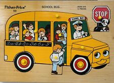 Vintage Fisher Price Wooden Puzzle School Bus #515 - 13 Pieces