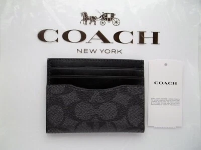 Carteira de Identidade Feminina Coach Couro Fina Estojo Moeda Monograma C Carvão/Preto CW366 - Imagem 1 de 3