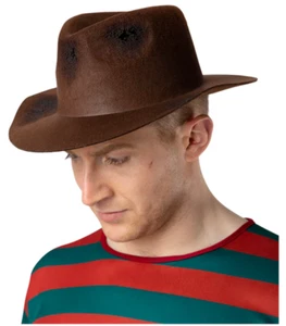Sombrero Pesadilla Fedora Aspecto Usado Halloween Freddy Vestido Elegante Marrón Adultos Sombrero - Imagen 1 de 2