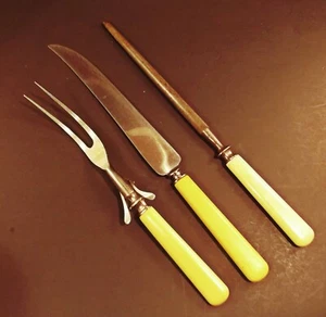 Carving Set 3 pc w Celluloid handles vintage antique Universal Resistain  - Picture 1 of 3