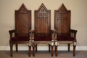 Trio Of Masonic Armchairs - Free Masons- Oak -1800s - Antique. - Picture 1 of 10