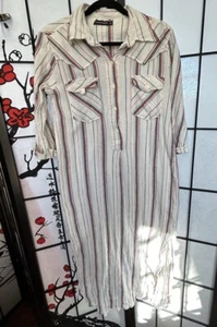 ANTIK BATIK Cotton Gauze Midi Western Cowboy Shirt Dress Striped Medium 40” Bust - Picture 1 of 9