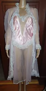 Sexy Camisón Frederick's of Hollywood con Bata Nylon Vintage Rosa Transparente Talla M - Imagen 1 de 10