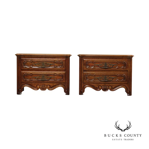 French Provincial Style Vintage Pair of Carved Walnut Nightstands Cover