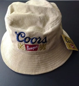 Coors Banquete Classic Logo Beige Corduroy Bucket Hat Cotton Vintage Style New - Imagen 1 de 6