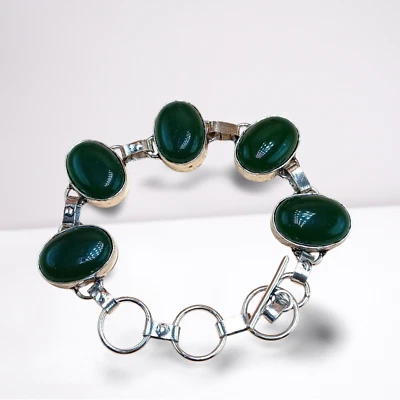 Brazalete de cadena de eslabones de 1 pieza de piedras preciosas de ónix verde enchapado en plata de ley 925 joyería Foto 1 de 4
