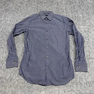 Banana Republic Shirt Mens M 15-15.5 Purple Striped Slim Fit Button Long Sleeve - Foto 1 di 20