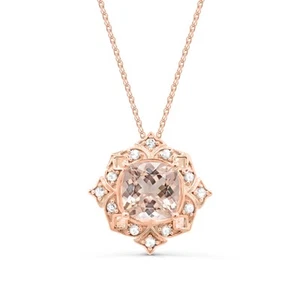 10K Rose Gold Morganite with Diamond Pendant Necklace 18" for Women - Picture 1 of 2