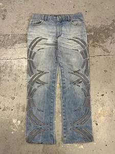 2000s Roberto Cavalli Blue Tribal Art Denim Jeans (S/M) - Picture 1 of 10