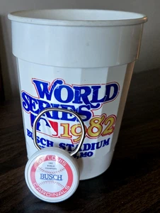 St. Louis Cardinals 1982 World Series Plastic Cup +Champions Keychain Busch Beer - Picture 1 of 5