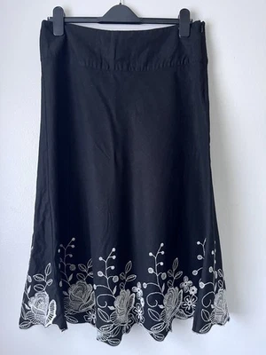 F&F Black White Midi Smart Floral Linen Skirt Size 12 - Image 1 of 3