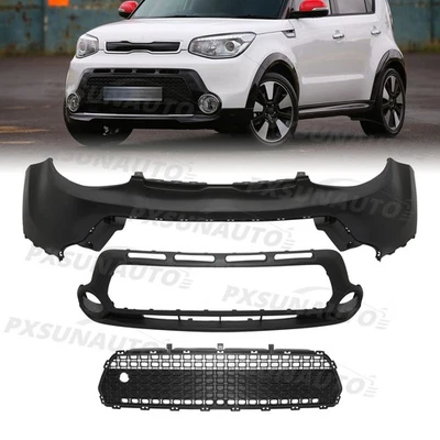 Front Bumper Cover Lower Grille Grill 3Pcs Fit For 2014 2015 2016 Kia Soul - Image 1 of 4