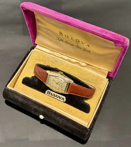 Antique Working 1930s BULOVA 15J Gents Art Deco 10k Rolled Gold Wristwatch w/Box - Picture 1 of 22