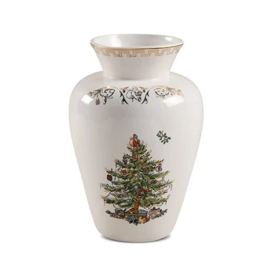 Spode Christmas Tree Gold Vase -with 22 Karat Gold Accents - 8" H x 5.5" L - Image 1 of 4